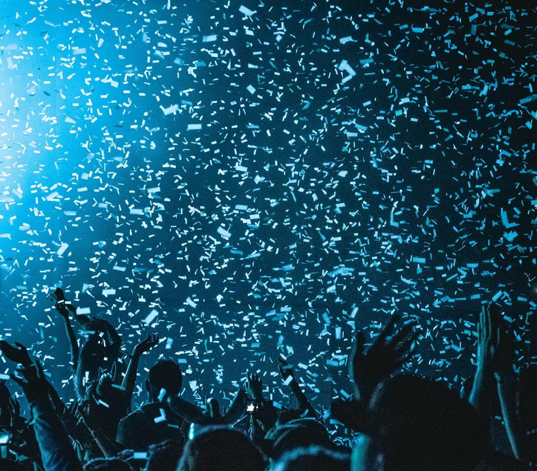 Confetti in blue light