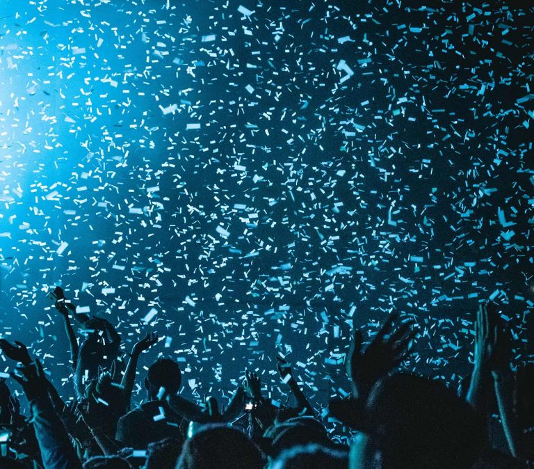 Confetti in blue light